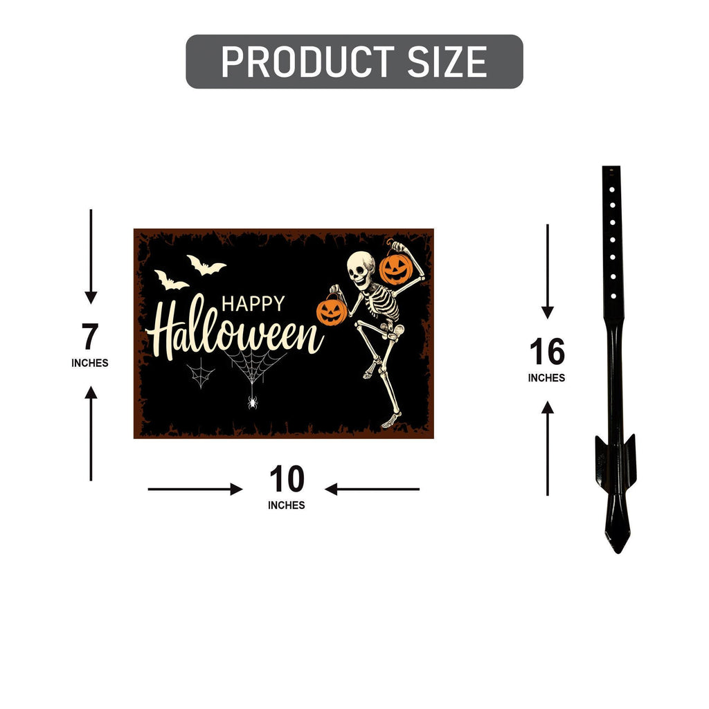 Happy Halloween Yard Sign with 16" Stake, Rust-Free Aluminum Skeleton Pumpkin Lawn Sign, Outdoor Spooky Halloween Garden Decoration