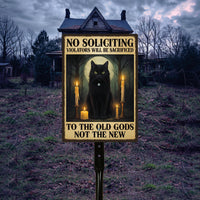 Gothic Black Cat No Soliciting Halloween Yard Sign with 16" Stake, Rust-Free Aluminum Spooky Witchy Garden Decor, Outdoor Haunted House Sign