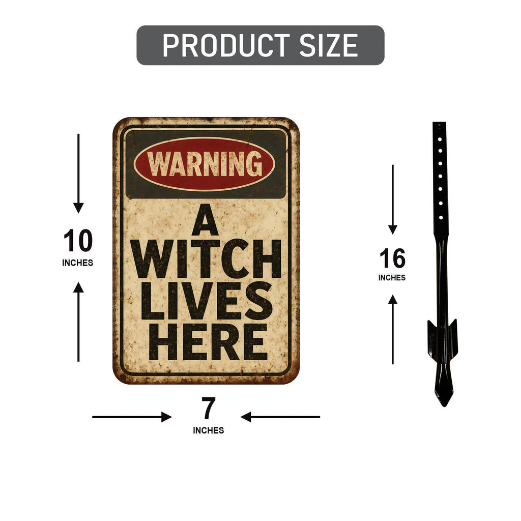 Warning A Witch Lives Here Halloween Yard Sign with 16" Stake, Rust-Free Aluminum Haunted House Decoration, Outdoor Witch Party Garden Sign