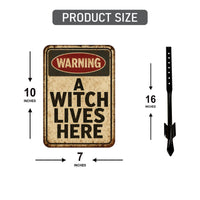 Warning A Witch Lives Here Halloween Yard Sign with 16" Stake, Rust-Free Aluminum Haunted House Decoration, Outdoor Witch Party Garden Sign
