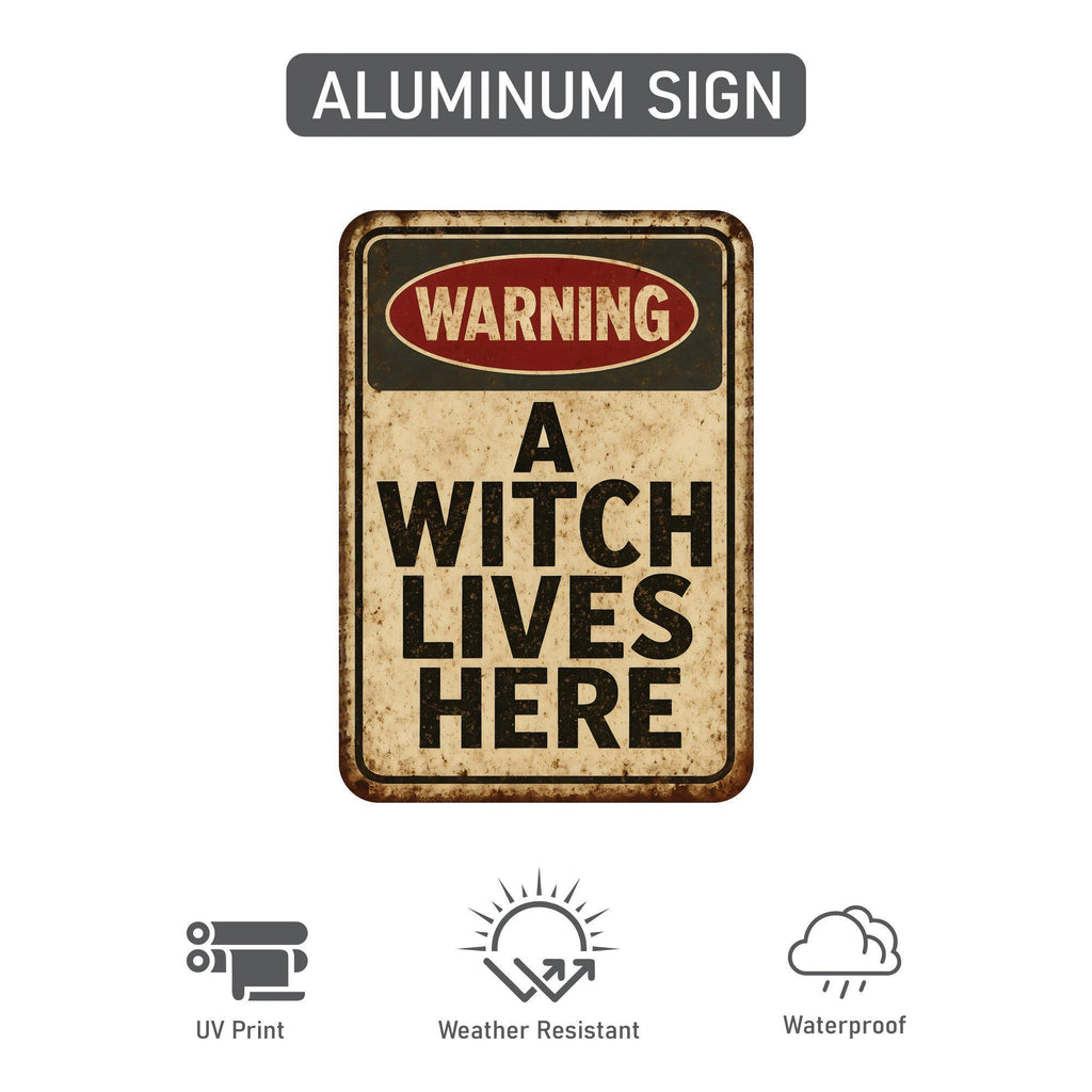 Warning A Witch Lives Here Halloween Yard Sign with 16" Stake, Rust-Free Aluminum Haunted House Decoration, Outdoor Witch Party Garden Sign