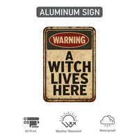 Warning A Witch Lives Here Halloween Yard Sign with 16" Stake, Rust-Free Aluminum Haunted House Decoration, Outdoor Witch Party Garden Sign