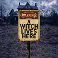 Warning A Witch Lives Here Halloween Yard Sign with 16" Stake, Rust-Free Aluminum Haunted House Decoration, Outdoor Witch Party Garden Sign