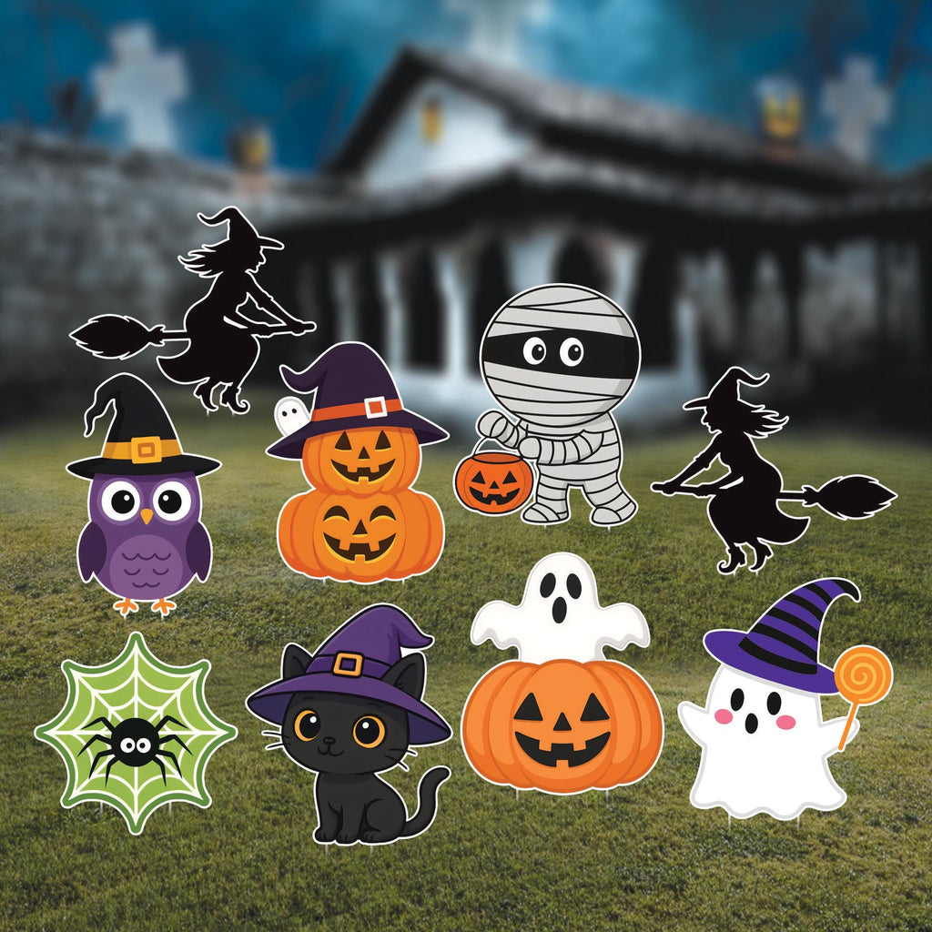 Cute Halloween Yard Stakes, Large Garden Pumpkin Ghost Witch Cat Signs, Outdoor Lawn Decorations for Halloween Party Patio Decor