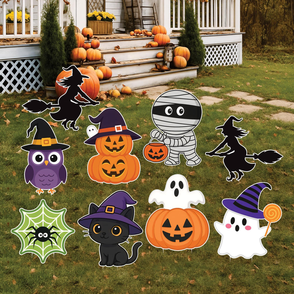 Cute Halloween Yard Stakes, Large Garden Pumpkin Ghost Witch Cat Signs, Outdoor Lawn Decorations for Halloween Party Patio Decor
