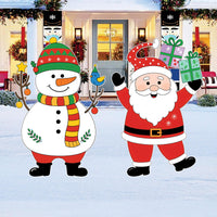 Christmas Yard Signs with Stakes, Santa Claus & Snowman Outdoor Decorations, Winter Holiday Lawn Patio Garden Decor for Christmas Party