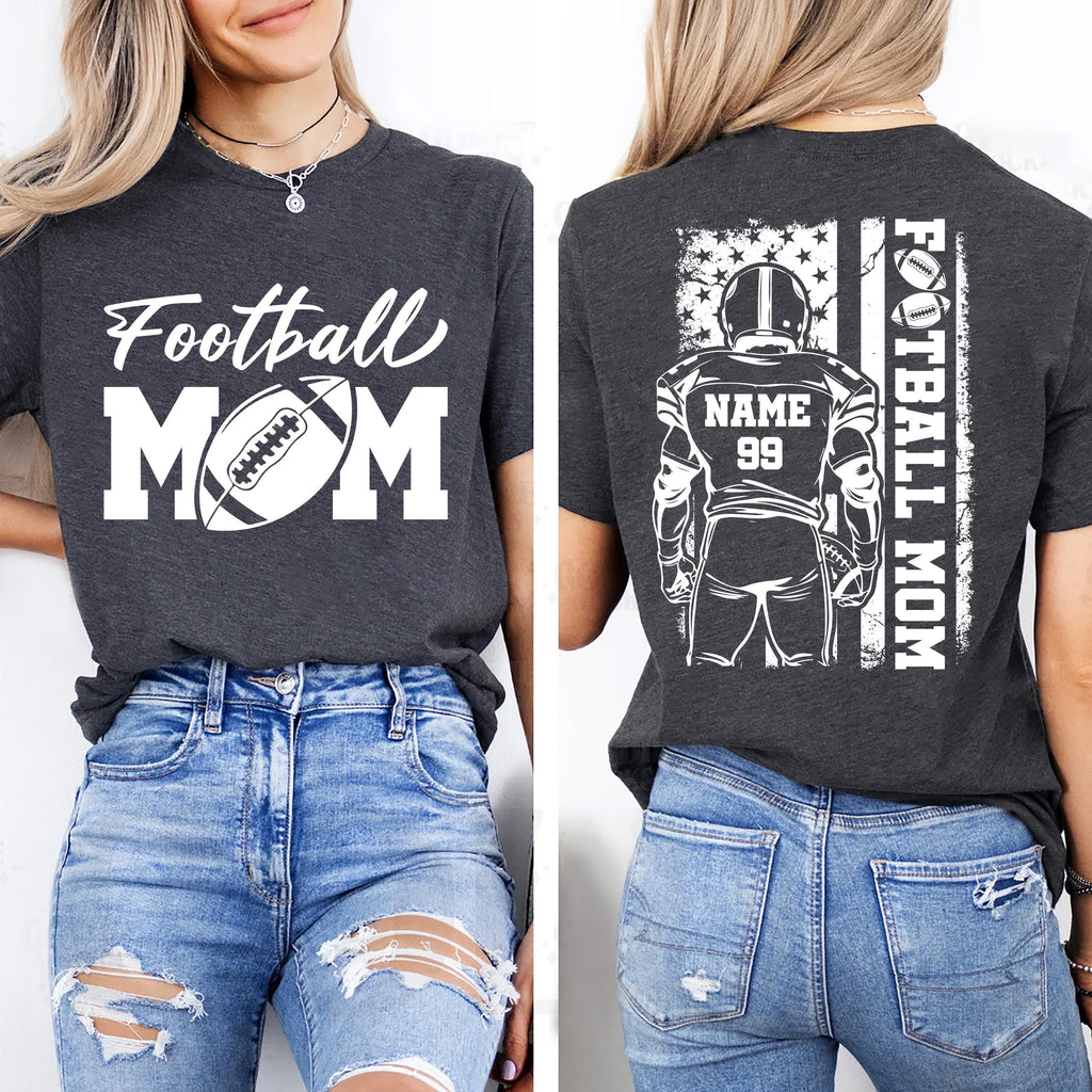 Football Mom Shirt, Custom Name and Number Football Shirt, Custom Football Mom Tee, Front Back