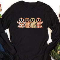 Preppy Floral Ghost Long Sleeve Shirt, Fall Ghost Tee