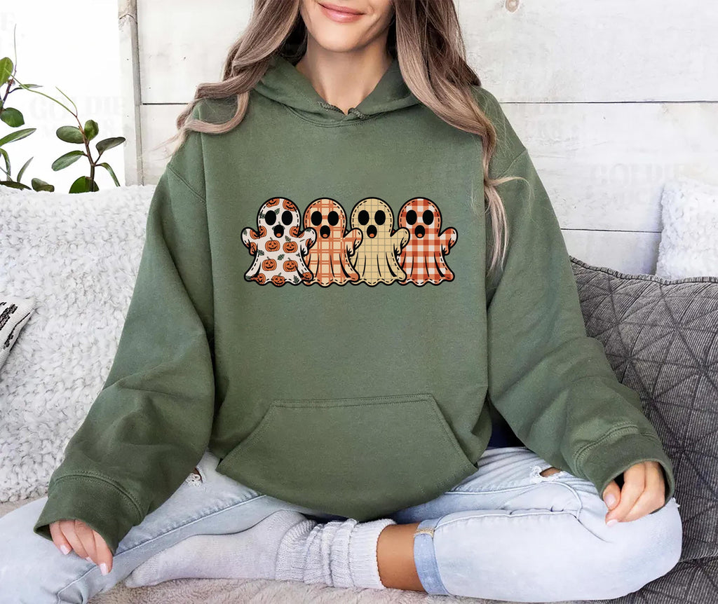 Preppy Floral Ghost Hoodie, Fall Ghost Tee