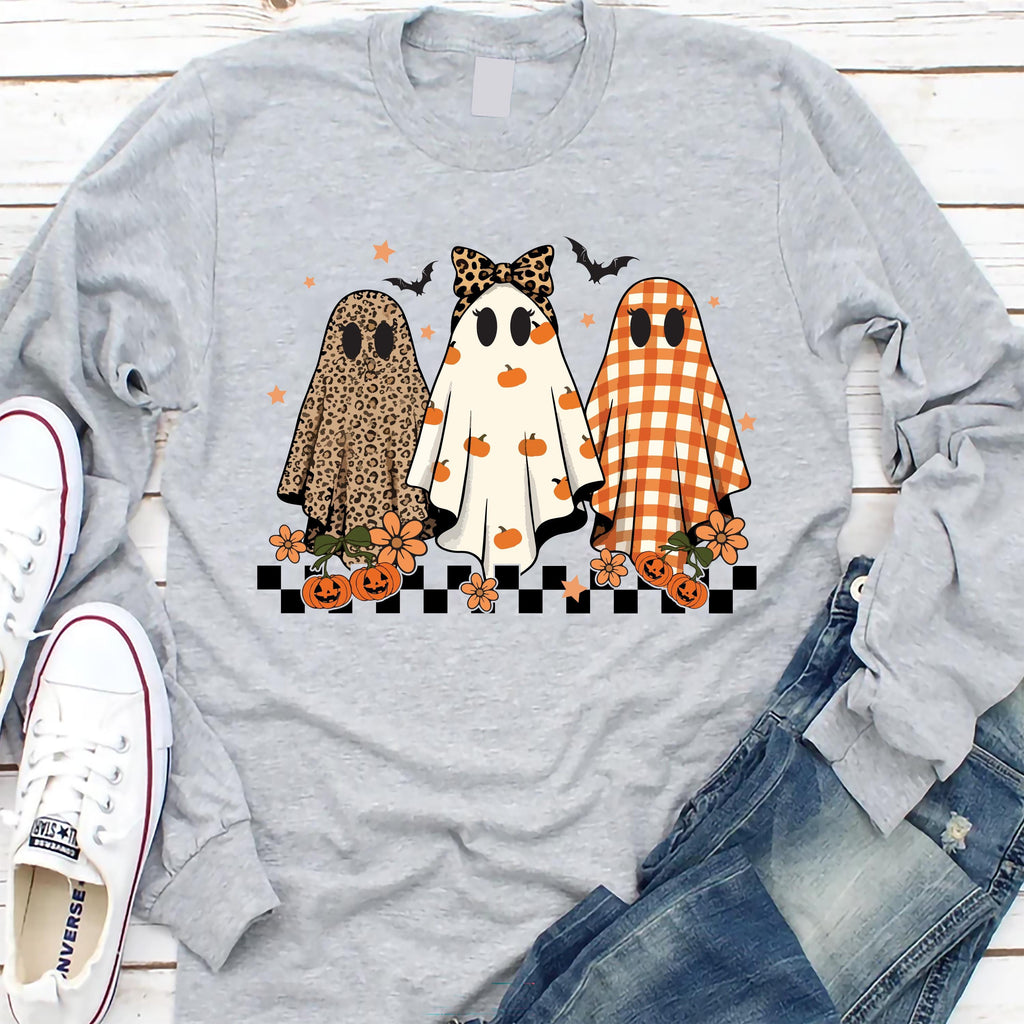 Trendy Leopard Pumpkin Ghost Long Sleeve Shirt