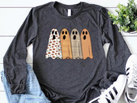 Preppy Floral Ghost Long Sleeve Shirt, Fall Ghost Tee