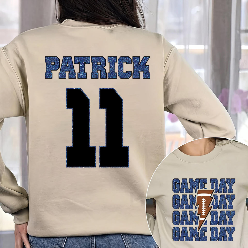 Personalized Football Game Day Shirt, Custom Game Day Mom Football Shirt, Unisex Child Name And Number Football Season Tee, Front Back