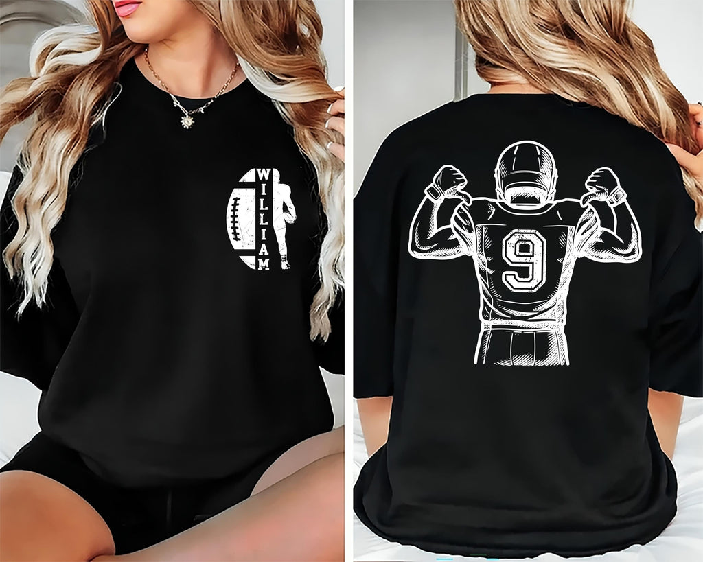 Personalized Football Shirt, Custom Name Football Shirt, Quarterback Silhouette Tee, Front Back