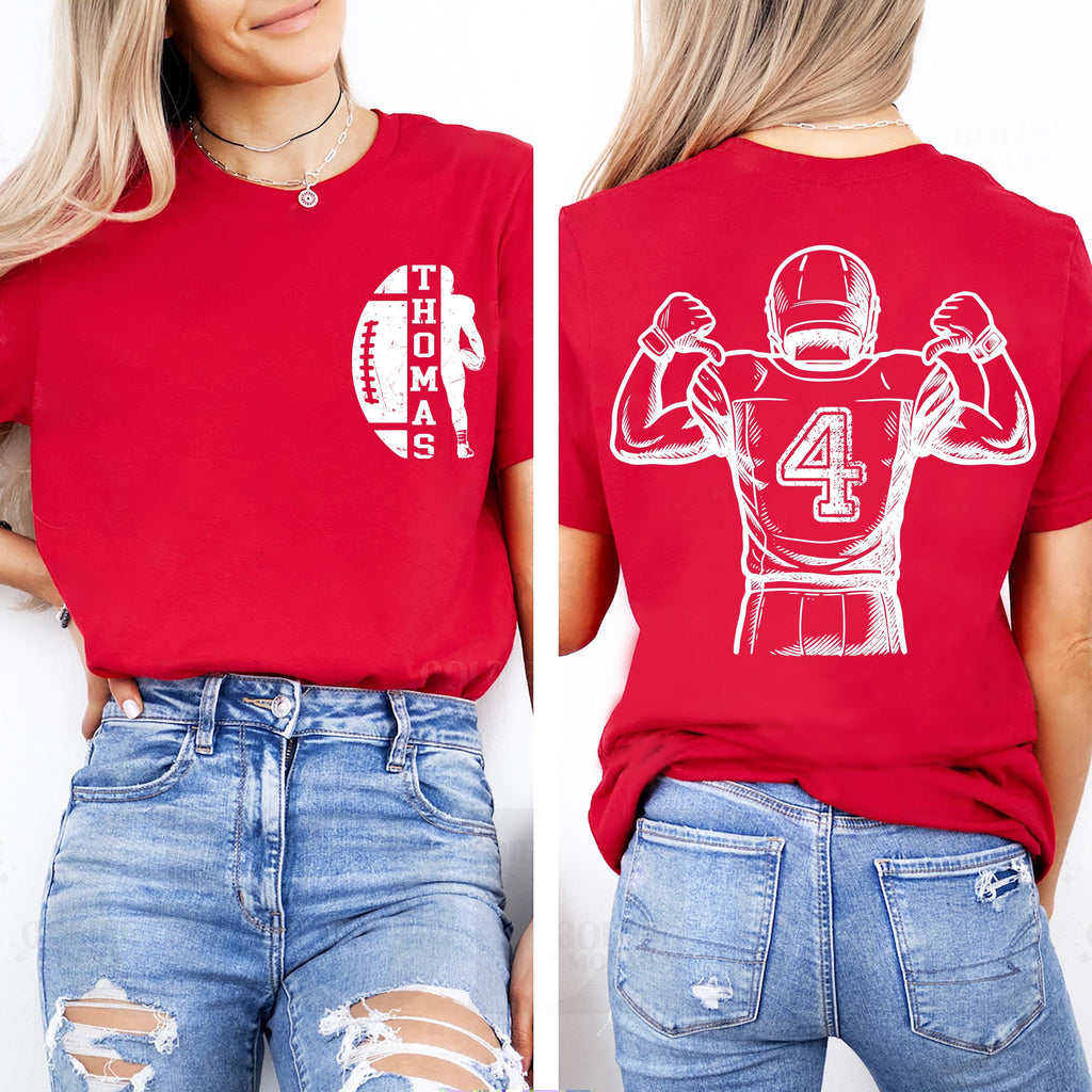 Personalized Football Shirt, Custom Name Football Shirt, Quarterback Silhouette Tee, Front Back