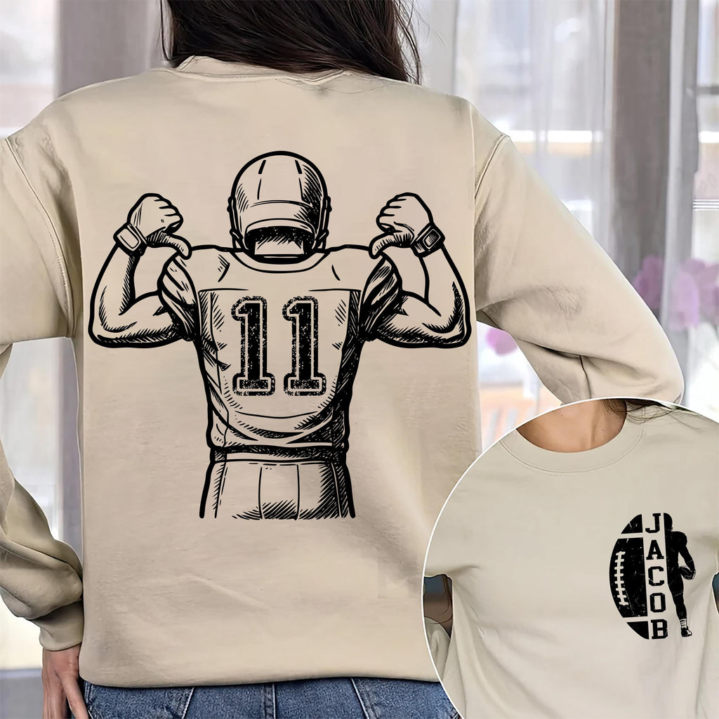 Personalized Football Shirt, Custom Name Football Shirt, Quarterback Silhouette Tee, Front Back