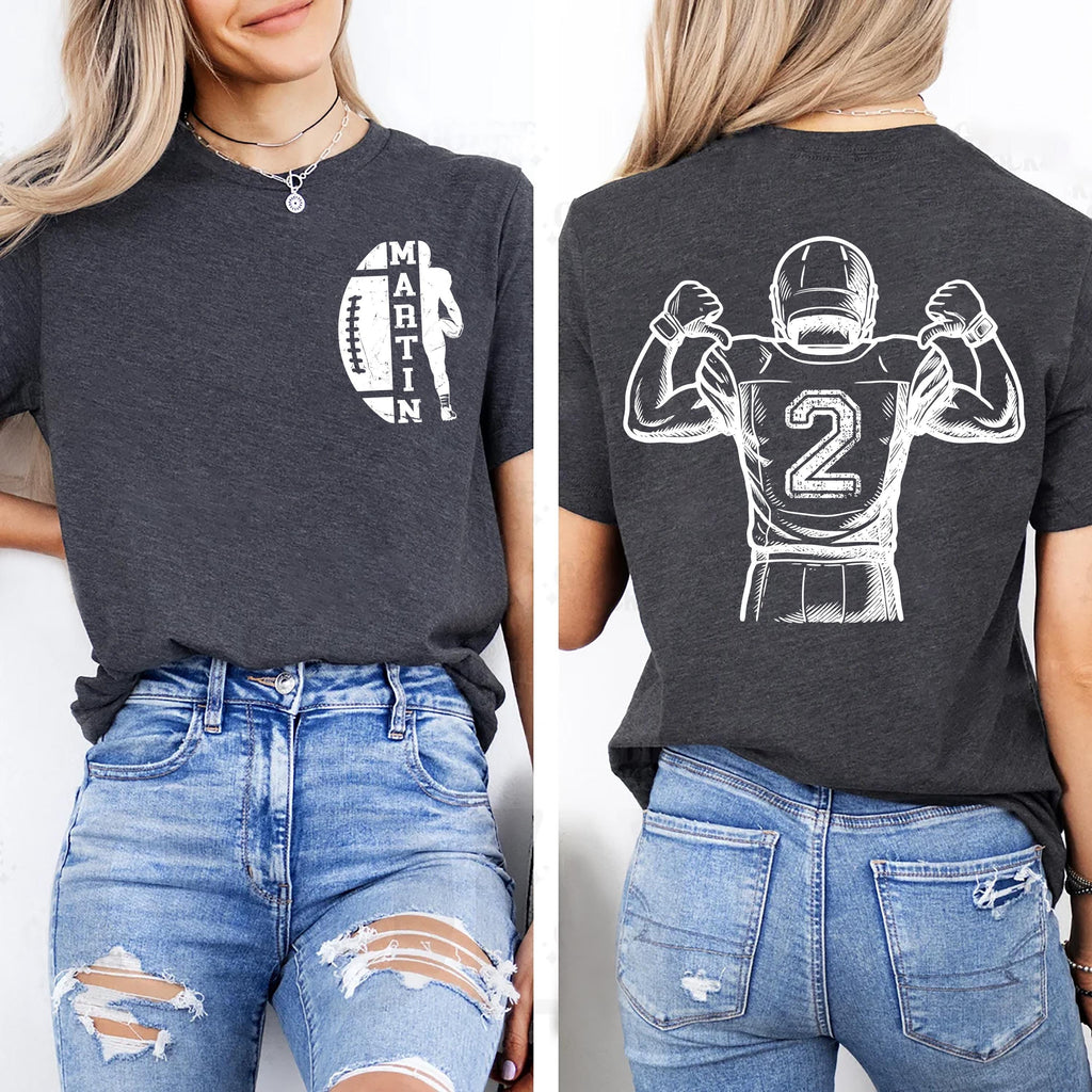 Personalized Football Shirt, Custom Name Football Shirt, Quarterback Silhouette Tee, Front Back