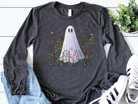 Cute Ghost in Wildflowers Long Sleeve Shirt
