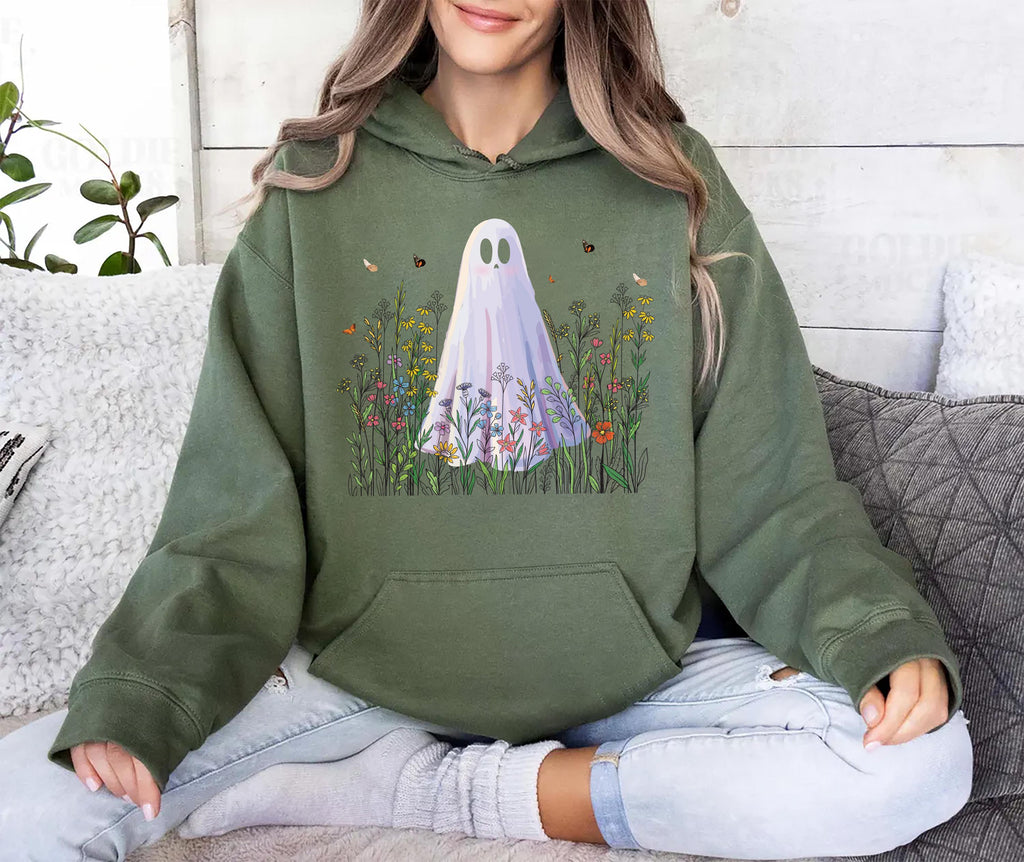 Cute Ghost in Wildflowers Hoodie