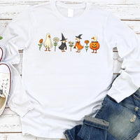 Halloween Goose Long Sleeve Shirt, Cute Fall Pumpkin Witch Goose Tee