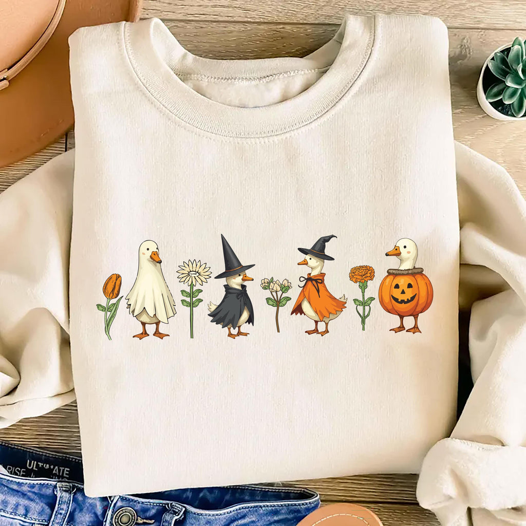 Halloween Goose Sweatshirt, Cute Fall Pumpkin Witch Goose Tee