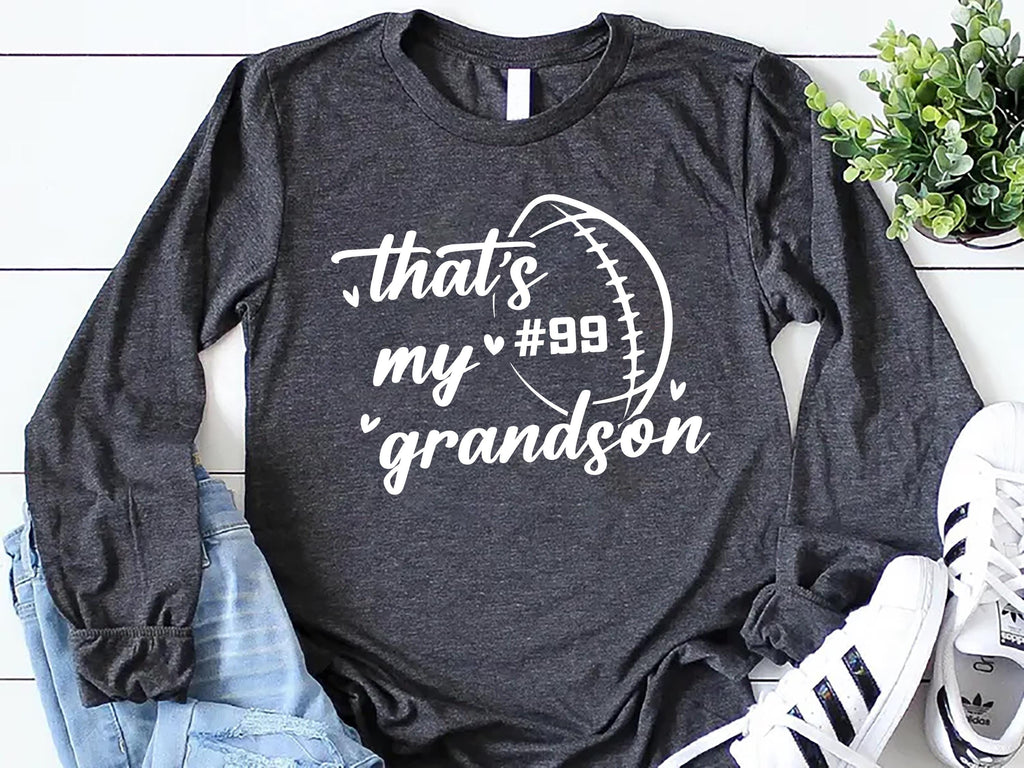 Custom Football Long Sleeve Shirt, That’s My Grandson Gift for Grandma Shirt, Personalized Football Season Grandma Tee