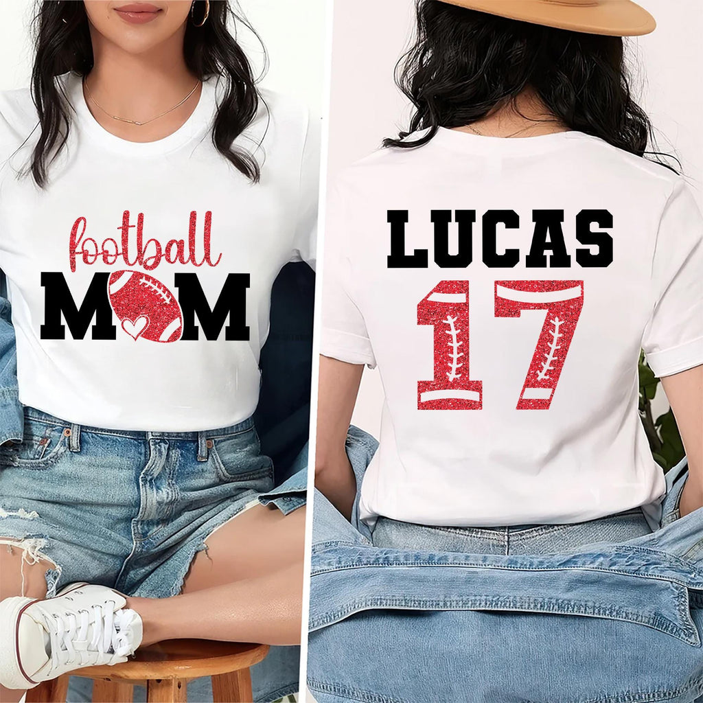 Custom Football Mom Shirt, Name and Number Football Shirt, Personalized Football Mom Tee, Front Back