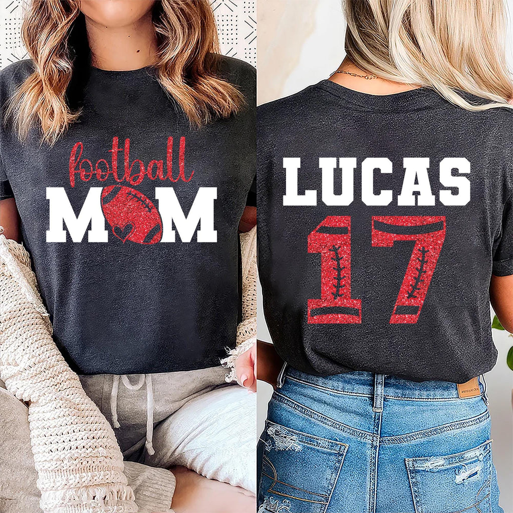 Custom Football Mom Shirt, Name and Number Football Shirt, Personalized Football Mom Tee, Front Back