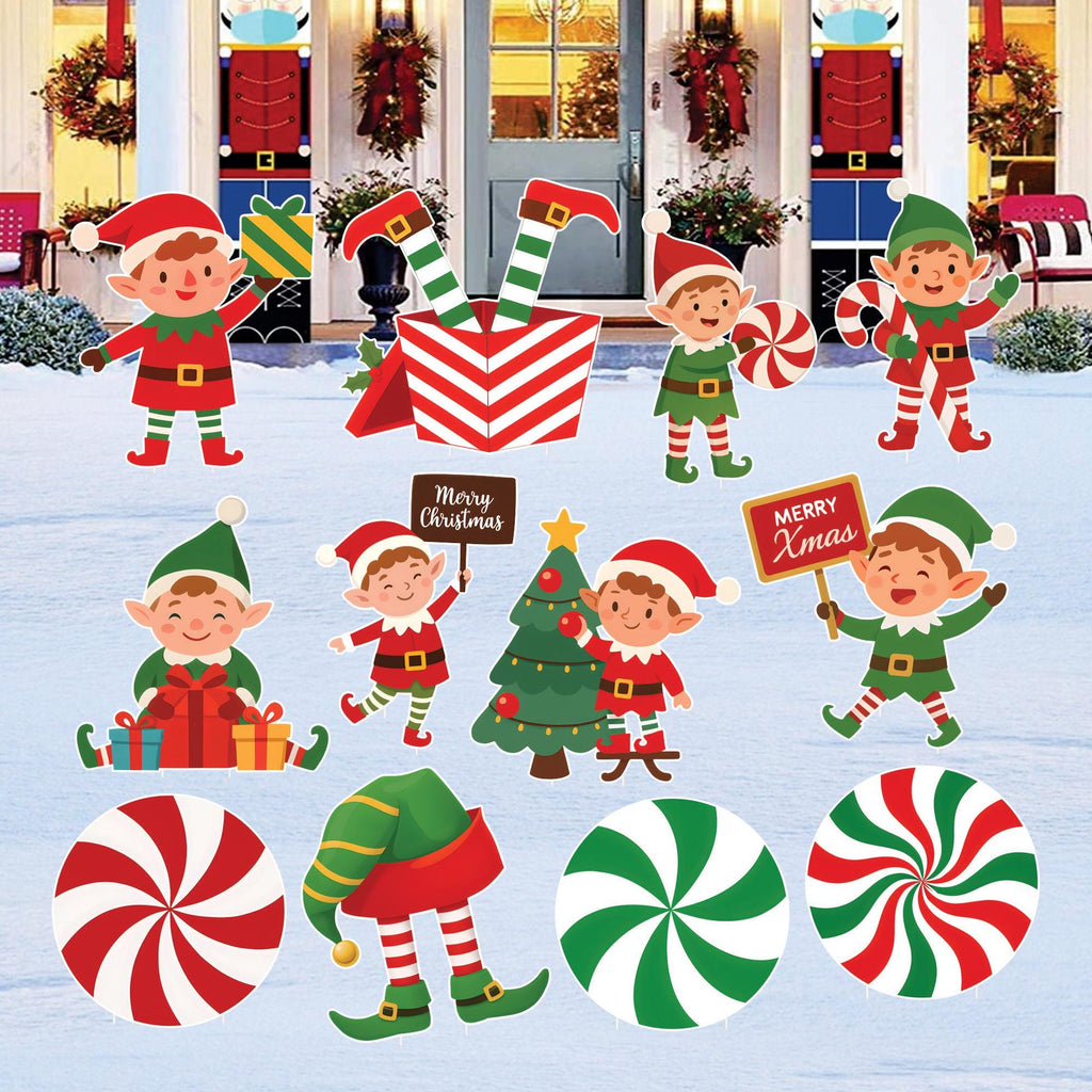 Merry Christmas Yard Sign, Red Holiday Lawn Plaque with Stakes, Outdoor Waterproof Garden Patio Walkway Xmas Front Yard Decorations