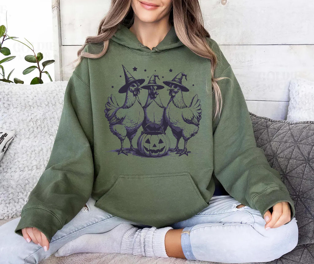 Chicken Witches Funny Halloween Hoodie, Vintage Chicken Witch Hoodie