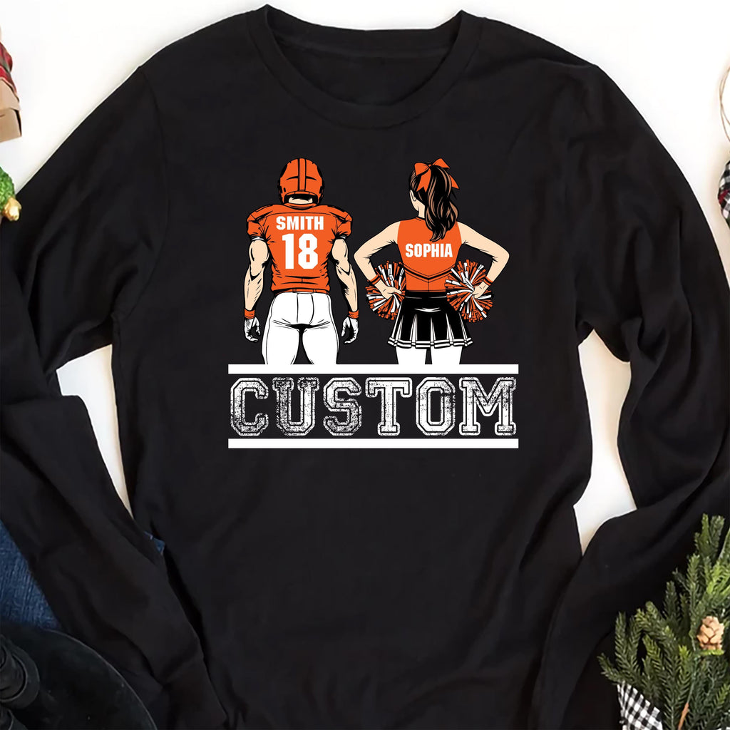 Cheer Football Long Sleeve Shirt, Football and Cheer Mom Shirt, Custom Football Player and Cheerleader Tee
