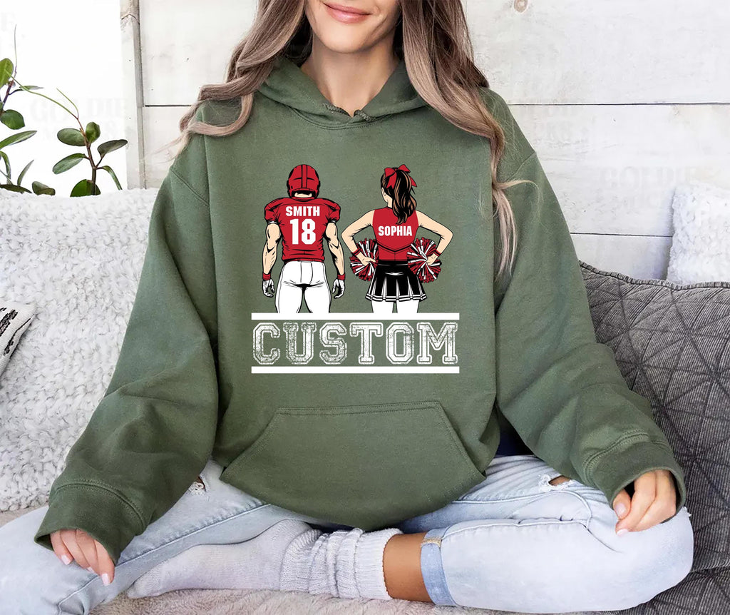 Cheer Football Hoodie, Football and Cheer Mom Shirt, Custom Football Player and Cheerleader Hoodie