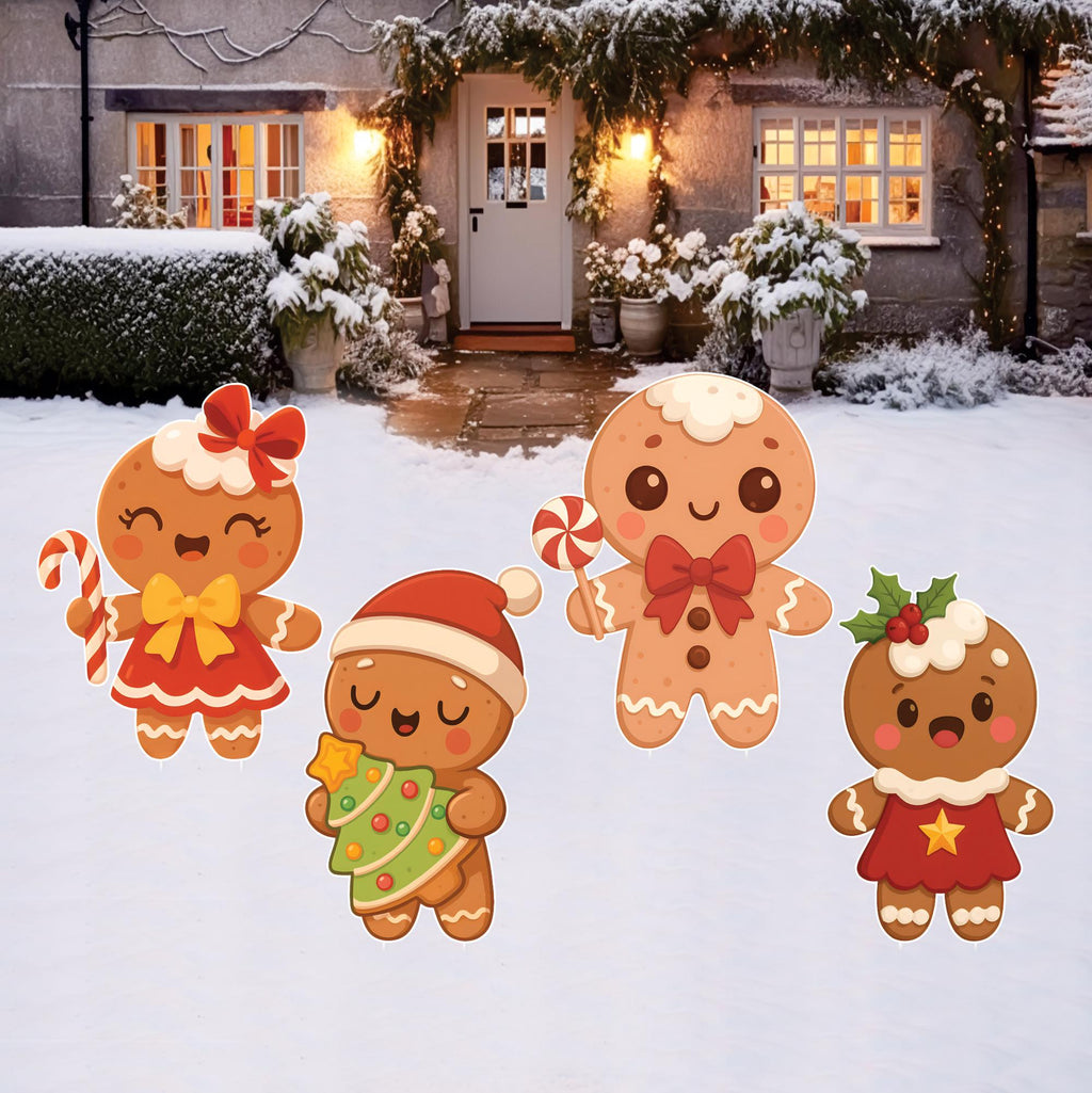 Merry Christmas Yard Sign, Gingerbread Man Cute Lawn Decoration with Stakes, Outdoor Winter Holiday Party Garden Patio Porch Walkway Décor
