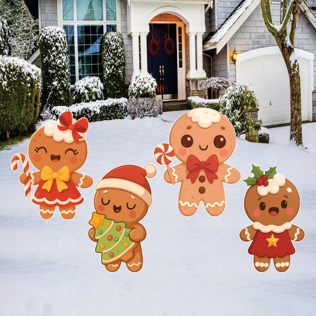 Merry Christmas Yard Sign, Gingerbread Man Cute Lawn Decoration with Stakes, Outdoor Winter Holiday Party Garden Patio Porch Walkway Décor