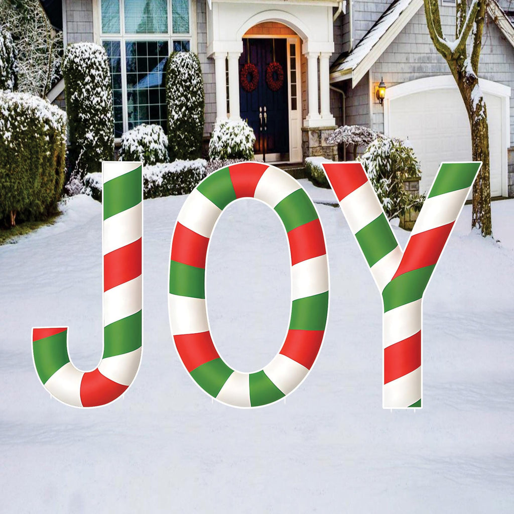 Christmas JOY Yard Sign, Candy Cane Striped Lawn Decoration with Stakes, Waterproof Outdoor Holiday Garden Patio Porch Walkway Xmas Décor