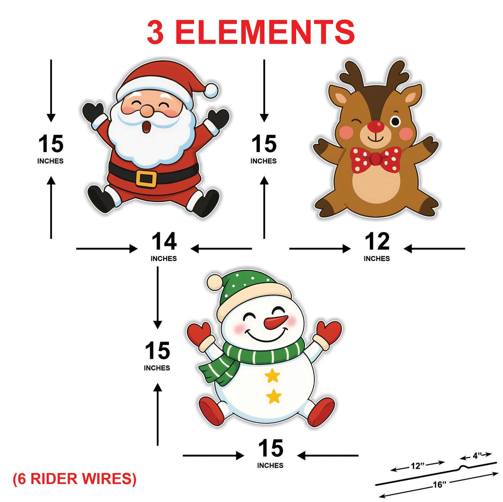 Santa Reindeer Snowman Yard Signs, Cute Christmas Lawn Decorations with Stakes, Waterproof Outdoor Holiday Garden Patio Pathway Décor