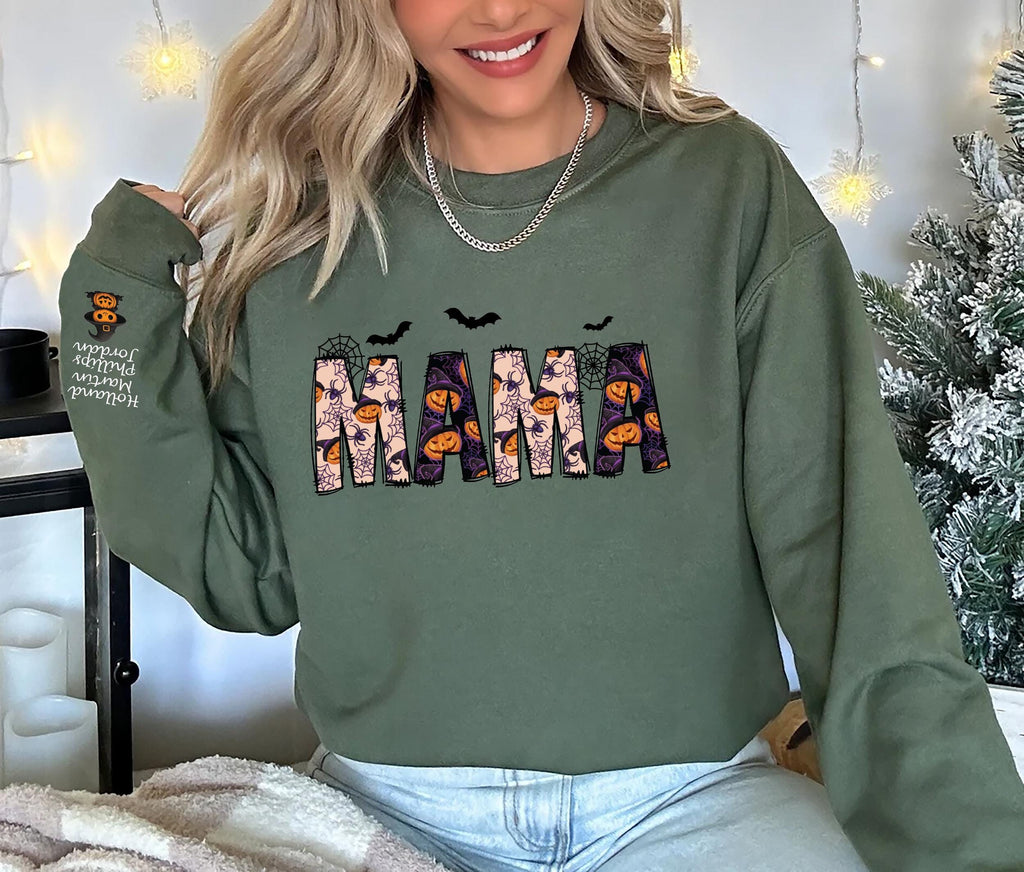 Personalized Halloween Mama Sweatshirt, Spooky Mama Shirt, Gift for Mom Tee
