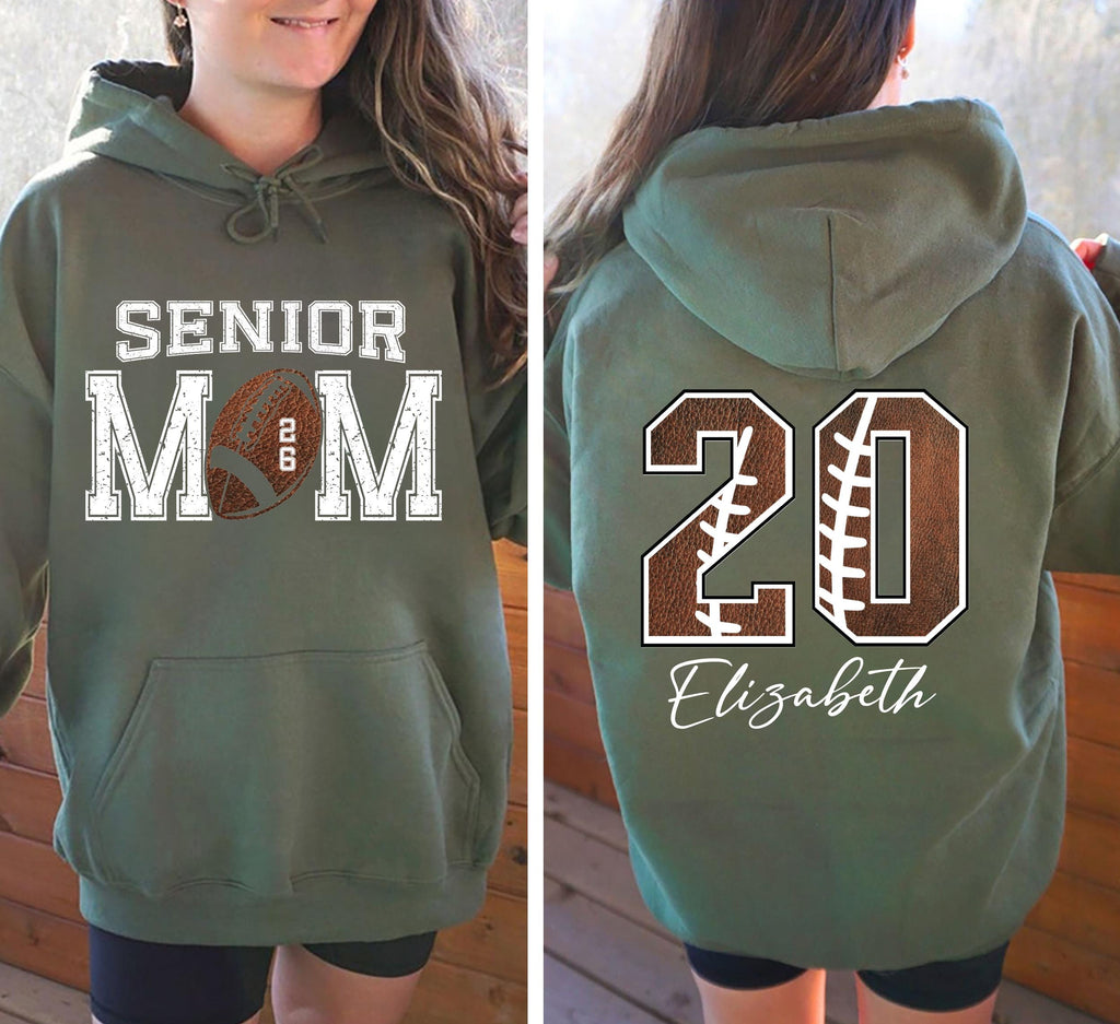 Custom Senior Football Mom Shirt, Personalized Team Spirit Tee With Kids Name and Number, Two Sided