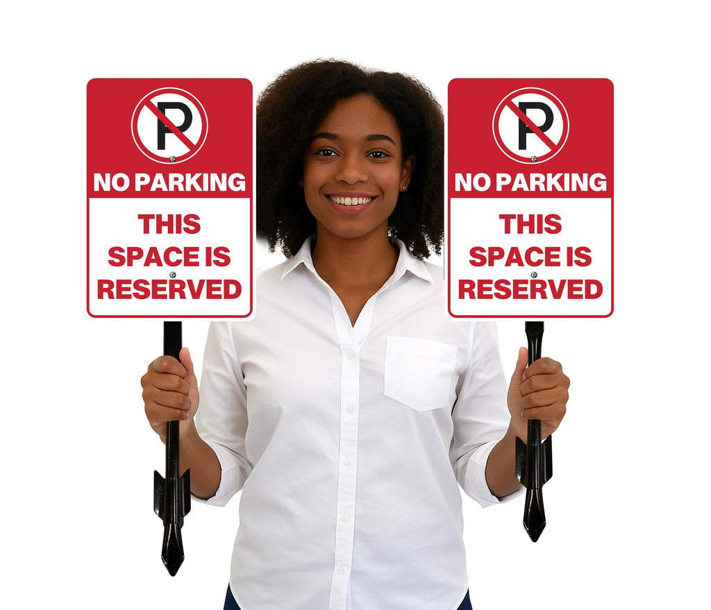 3 Pack No Parking This Space Is Reserved Yard Sign with 16" Stake, Aluminum Parking Restriction Sign, Outdoor Driveway Reserved Spot Marker