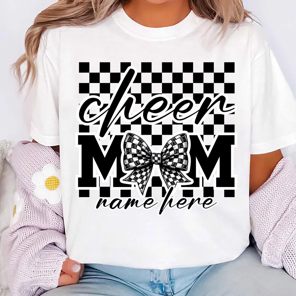 Checkered Coquette Cheer Mom Shirt, Competition Day Shirt, Cheerleading Mama Tee