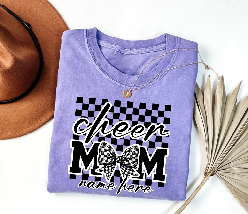 Checkered Coquette Cheer Mom Shirt, Competition Day Shirt, Cheerleading Mama Tee