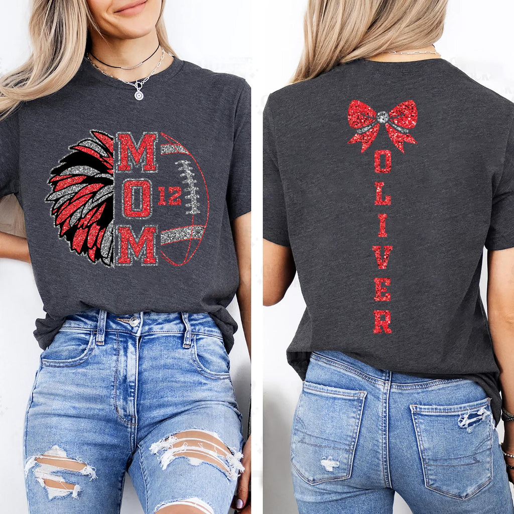 Cheer and Football Mom Shirt, Football and Cheer Mom Shirt, Game Day Tee, Front Back