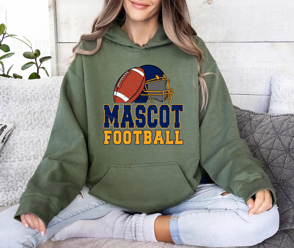 Custom Mascot Football Hoodie, Personalized Mascot and Colors Shirt, School Spirit Football Hoodie