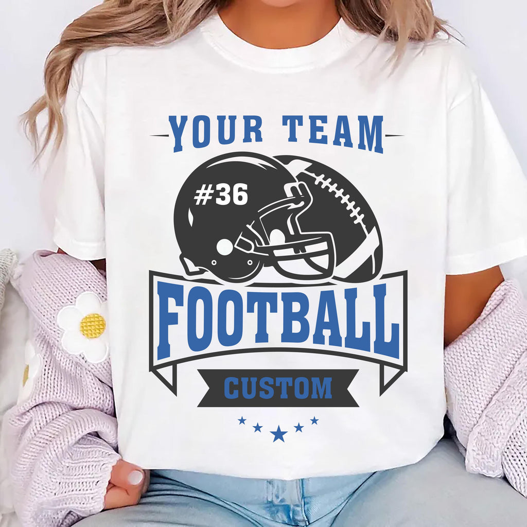 Custom Football Shirt, Helmet and Ball Sports Shirt, Player Number Name Tee