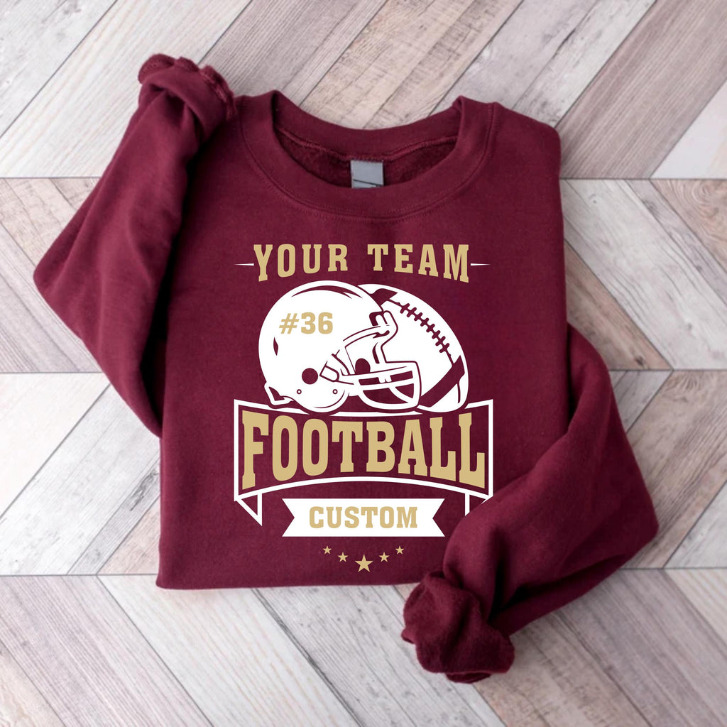 Custom Football Sweatshirt, Helmet and Ball Sports Shirt, Player Number Name Sweatshirt
