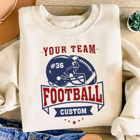 Custom Football Sweatshirt, Helmet and Ball Sports Shirt, Player Number Name Sweatshirt
