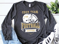 Custom Football Long Sleeve Shirt, Helmet and Ball Sports Shirt, Player Number Name Tee