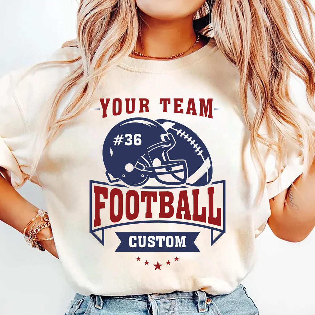 Custom Football Shirt, Helmet and Ball Sports Shirt, Player Number Name Tee