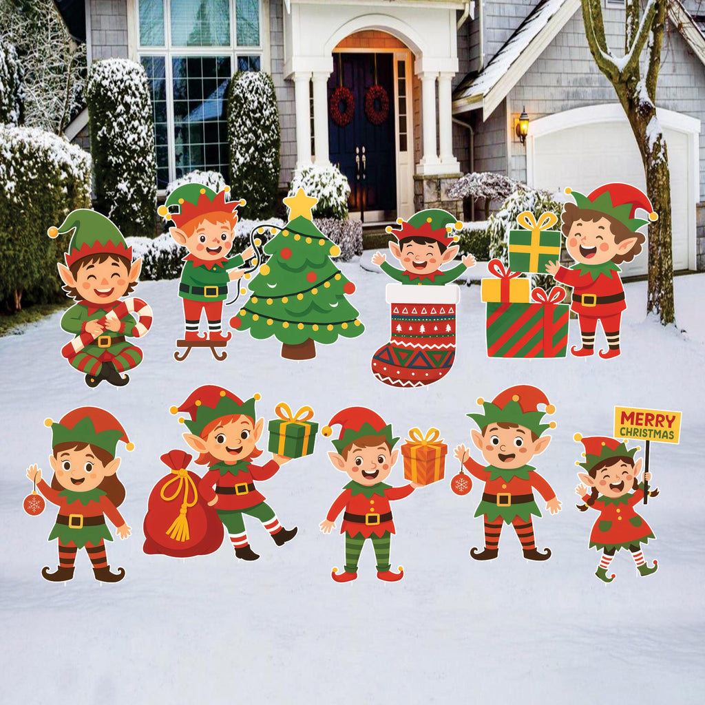Christmas Elf Yard Signs, Cute Outdoor Lawn Decorations with Stakes, Holiday Elf Garden Pathway Patio Christmas Party Winter Xmas Décor