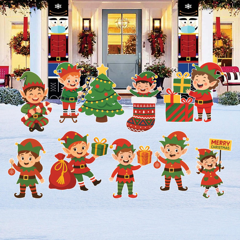 Christmas Elf Yard Signs, Cute Outdoor Lawn Decorations with Stakes, Holiday Elf Garden Pathway Patio Christmas Party Winter Xmas Décor