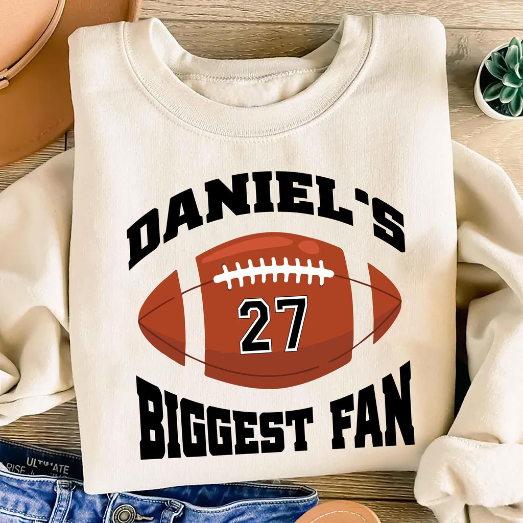 Custom Football Sweatshirt, Your Name Biggest Fan Tee, Game Day Spirit Wear Sweatshirt
